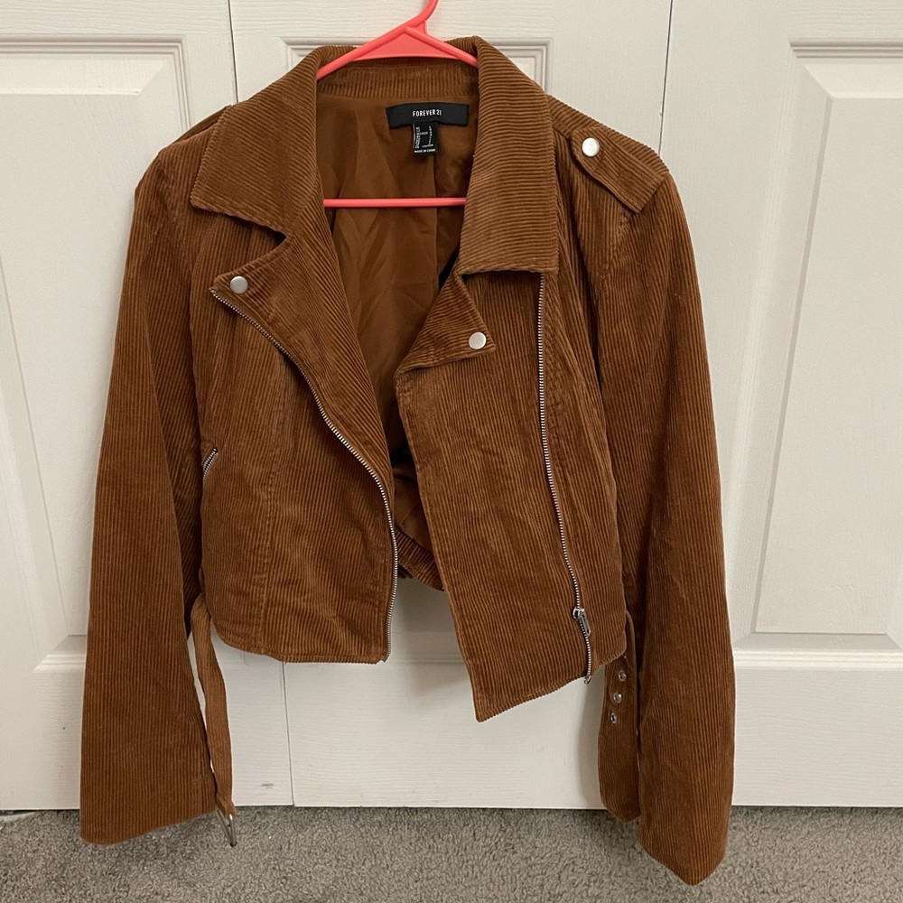 Brown Corduroy cropped moto jacket